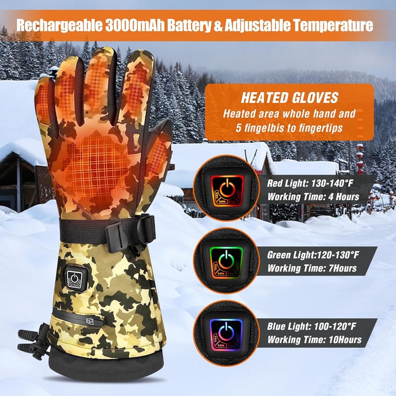 MADETEC Heated Gloves for Men Women, 7.4V 22.2WH Winter Gloves Upgraded Rechargeable Battery, Waterproof & Windproof Electric Heated Glove, Camo Glove for Camping Fishing Hunting Motorcycle - Image 4
